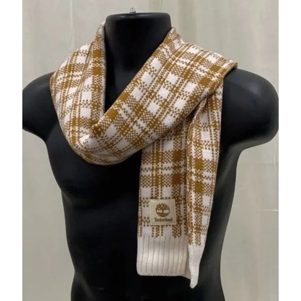 Timberland Scarf Buffalo Plaid Brown White Mens Womens Soft Quiet Luxury Preppy
